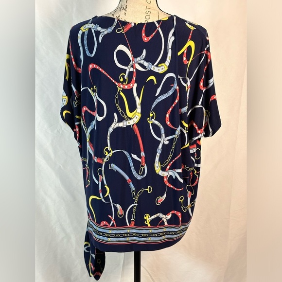 Rafaella Blue and Red Relaxed Tie Front Blouse - Picture 5 of 11